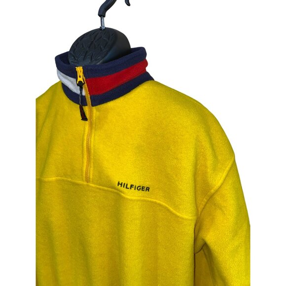 Vintage 90’s Y2K Tommy Hilfiger Yellow Fleece Pullover Jacket Men’s Size Large - Picture 4 of 9